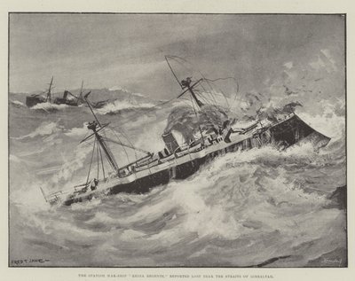 Det spanske krigsskib, Reina Regente, rapporterede tabt nær Gibraltarstrædet af Fred T. Jane