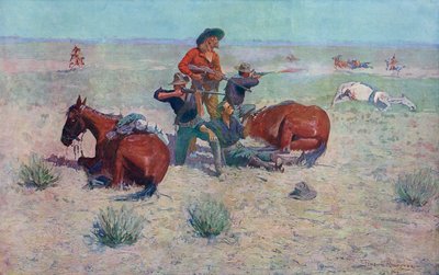 Indianere angriber cowboys. Frederic Remington. af Frederic (after) Remington