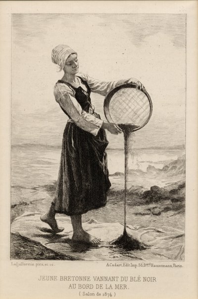 En ung bretonsk vindende boghvede ved havet, indgraveret af Cadart i 1874 (tryk) af Frederic Auguste Laguillermie