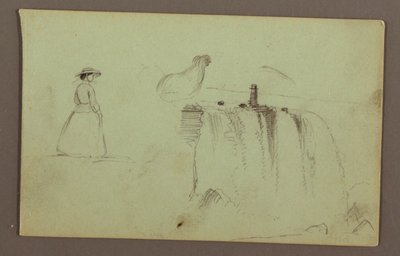 En gående pige, en krøbende kylling og de amerikanske vandfald ved Niagara-floden af Frederic Edwin Church
