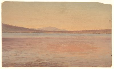 Fjern udsigt over bjergene Katahdin og rejsende vist fra søen Millinocket af Frederic Edwin Church