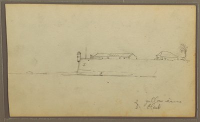 Tegning, et fort; bagside: Botaniske skitser, hus, 1857 af Frederic Edwin Church