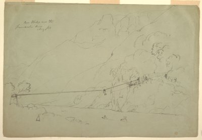 Tegning, En rebbro i Colombia, august 1853 af Frederic Edwin Church