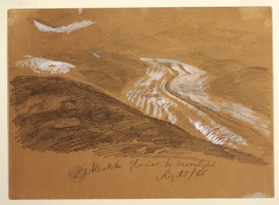 Tegning, Aletsch-gletsjeren i måneskin, Berner Alperne, Schweiz, 28. august 1868 af Frederic Edwin Church