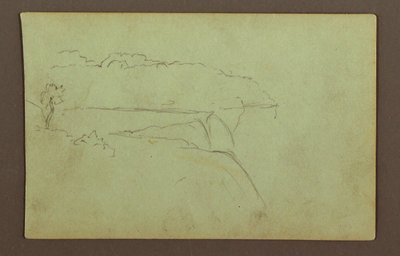 Tegning, Amerikanske vandfald under en overskyet himmel, Niagarafloden, muligvis 1856 af Frederic Edwin Church