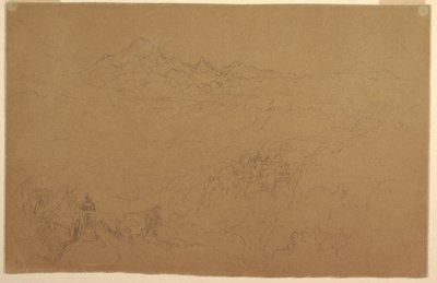 Tegning, landskab i Andesbjergene, juli 1853 af Frederic Edwin Church