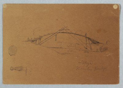 Tegning, Bambusbro ved Buga, Colombia og pige med krukke, Cartago, Colombia, juli 1853 af Frederic Edwin Church