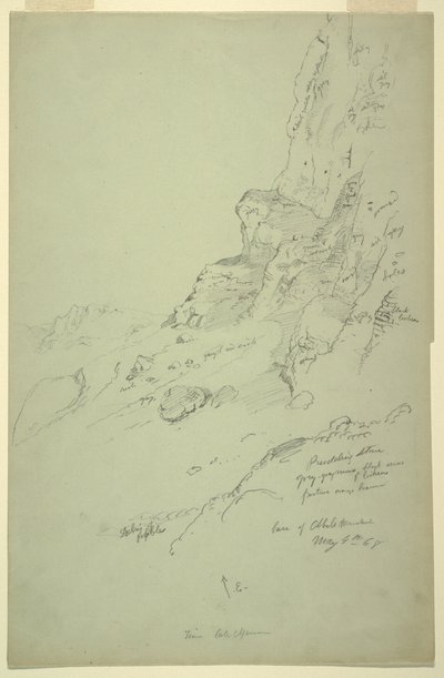 Tegning, bunden af bakken vest for Suk Wadi, Barada, 4. maj 1868 af Frederic Edwin Church