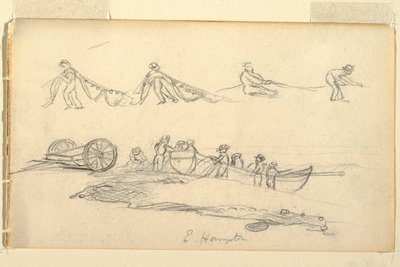 Tegning, Båd med kvinde og børn, juli-august 1858 af Frederic Edwin Church