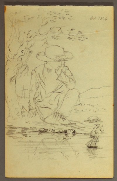 Tegning, Dreng knælende ved siden af et træ, 1844 af Frederic Edwin Church
