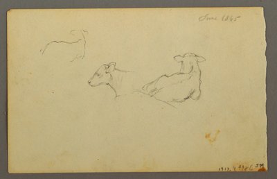 Tegning, Dreng læner sig op ad en sæk, hat, 1844 af Frederic Edwin Church