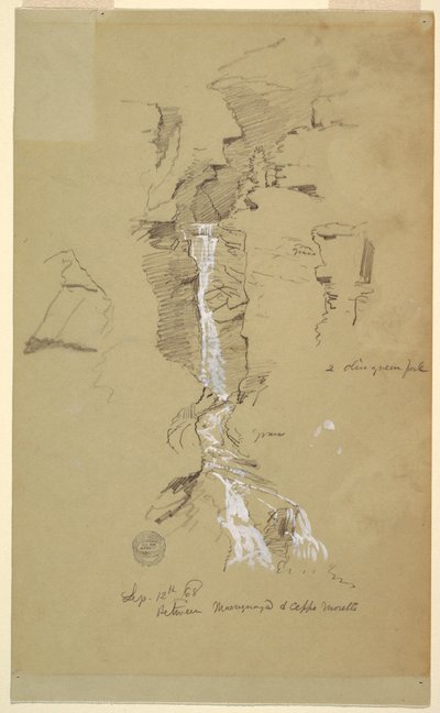 Tegning, Cascade mellem Ceppo Morelli & Macugnaga af Frederic Edwin Church