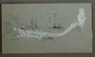 Tegning, kaskade, sandsynligvis Königssee, Bayern, 1868 af Frederic Edwin Church