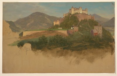 Tegning, slot fra Salzburg, Østrig, 1868 af Frederic Edwin Church