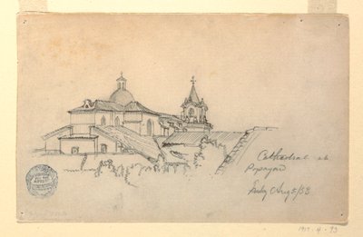 Tegning, katedralen i Popayan, Columbia, 5. august 1853 af Frederic Edwin Church