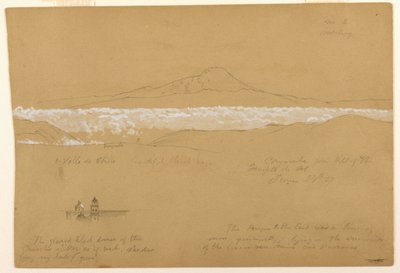 Tegning, Cayambé, morgen, fra Solens Tempel, Quito, 24. juni 1857 af Frederic Edwin Church