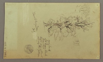 Tegning, skorstene, vandfald, figur m.m., muligvis juli 1868 af Frederic Edwin Church