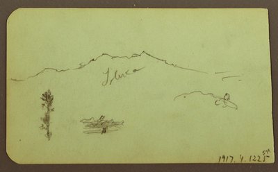 Tegning, kirke; bagside: Bjerglandskab, "Taluca", 1883 af Frederic Edwin Church