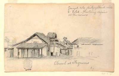 Tegning, kirke i Tuquerres, Colombia, august 1853 af Frederic Edwin Church