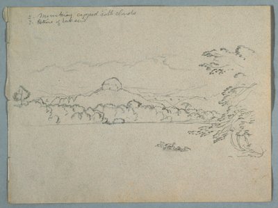 Tegning, Skybeklædt sydamerikansk bjerglandskab set ved en bugt, del 1, 1853, sandsynligvis maj af Frederic Edwin Church