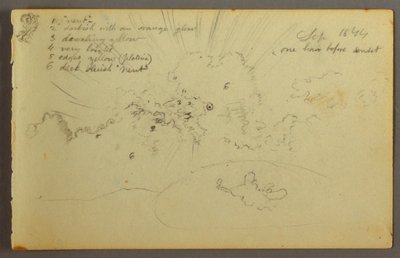 Tegning, Skystudie med sol, der bryder igennem, 1844 af Frederic Edwin Church
