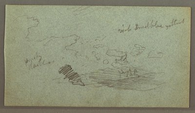 Tegning, Skyer over bjergkæde, lav sol, muligvis 1874 af Frederic Edwin Church