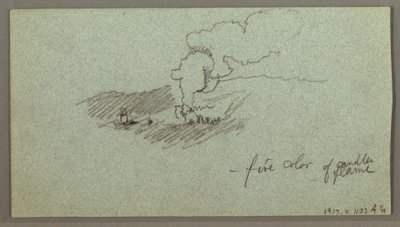 Tegning, Skyer over bjergkæde, lav sol, muligvis 1874 af Frederic Edwin Church