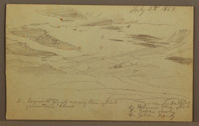 Tegning, overskyet himmel over dalen, juli 1863 af Frederic Edwin Church