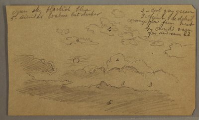 Tegning, Skyet himmel, fuldmåne, muligvis 1865-66 af Frederic Edwin Church