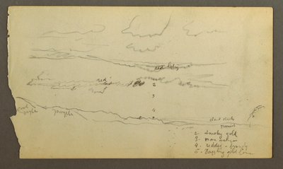 Tegning, Skyet himmel over dal (Maine), muligvis 1860 af Frederic Edwin Church