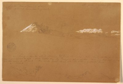 Tegning, Cotapaxi, morgen, fra Solens Tempel, Quito, Ecuador, 24. juni 1857 af Frederic Edwin Church