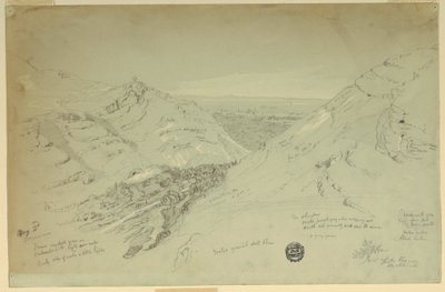 Tegning, fjerntliggende udsigt over Damaskus, Syrien, 2. maj 1868 af Frederic Edwin Church