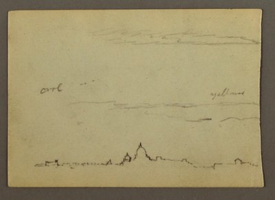 Tegning, fjerntliggende udsigt over Peterskirken og Vatikanet, Rom, Italien, januar 1869 af Frederic Edwin Church