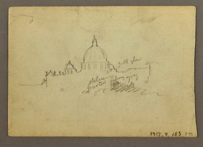 Tegning, fjernt syn af Peterskirkens kuppel, Rom, Italien, januar 1869 af Frederic Edwin Church