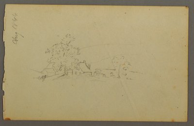 Tegning, fjerne landbrugsbygninger, 1844 af Frederic Edwin Church
