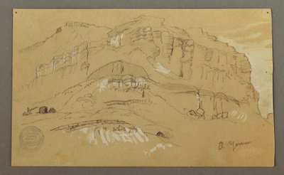 Tegning, El Yemen-dalen, Arabien:  Klippevæg, 20. februar 1868 af Frederic Edwin Church