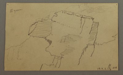 Tegning, El Yemen-dalen, Arabien:  Klippevæg, 20. februar 1868 af Frederic Edwin Church