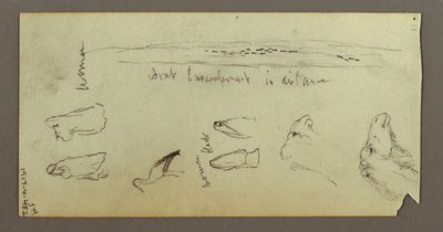Tegning, Figur ridende på en kamel, bærende på et spyd, to figurstudier, muligvis 1868 af Frederic Edwin Church