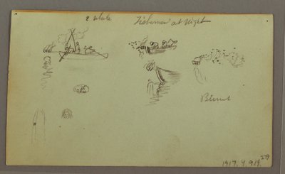 Tegning, Figurstudier, pakkeæsel, sejlbåd, muligvis 1868 af Frederic Edwin Church