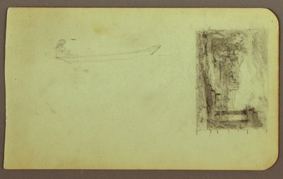 Tegning, figur i jolle, skitse til et maleri; bagside: inskriptioner, december 1883 af Frederic Edwin Church