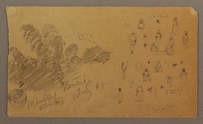 Tegning, figurer, bambus i måneskin, juli 1865 af Frederic Edwin Church