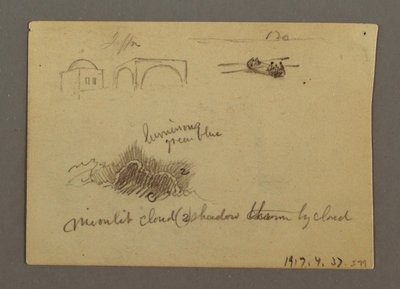 Tegning, Figurer og et signaltårn, Egypten, muligvis 1868 af Frederic Edwin Church