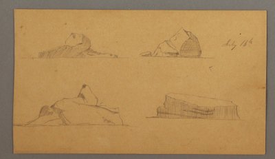 Tegning, flydende isbjerge, 16. juli 1859 af Frederic Edwin Church