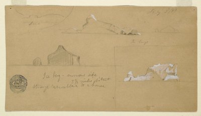 Tegning, flydende isbjerge, 2. juli 1859 af Frederic Edwin Church