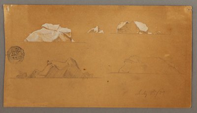 Tegning, flydende isbjerge, 5. juli 1859 af Frederic Edwin Church