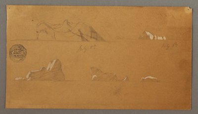 Tegning, flydende isbjerge, 5. og 6. juli 1859 af Frederic Edwin Church