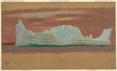 Tegning, flydende isbjerge under overskyet himmel, Newfoundland, juli 1859 af Frederic Edwin Church