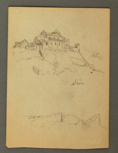 Tegning, befæstning af klippetoppe, Sion, Rhônedalen, muligvis 1868 af Frederic Edwin Church
