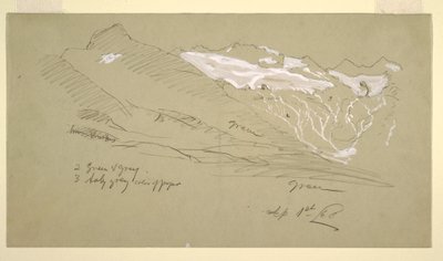 Tegning, Fra de bernske alper, Bel Arp, august 1868 af Frederic Edwin Church