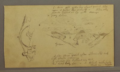 Tegning, Gletsjer, bro og hus, september 1868 af Frederic Edwin Church